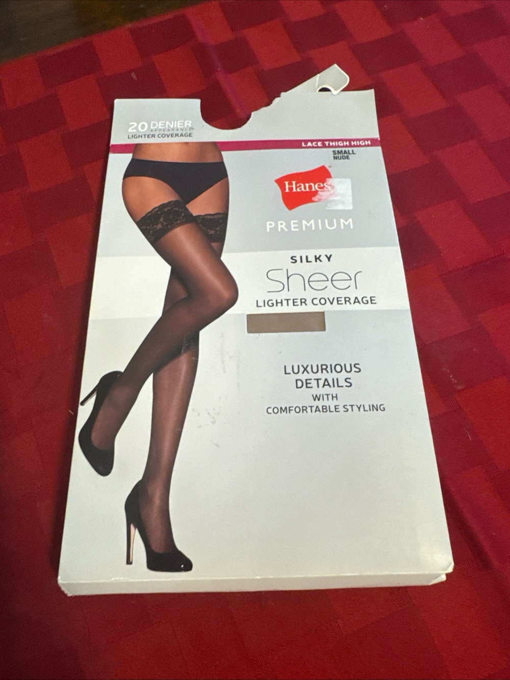 Hanes Premium Silky Sheer Lace Thigh Highs - Nude size small
